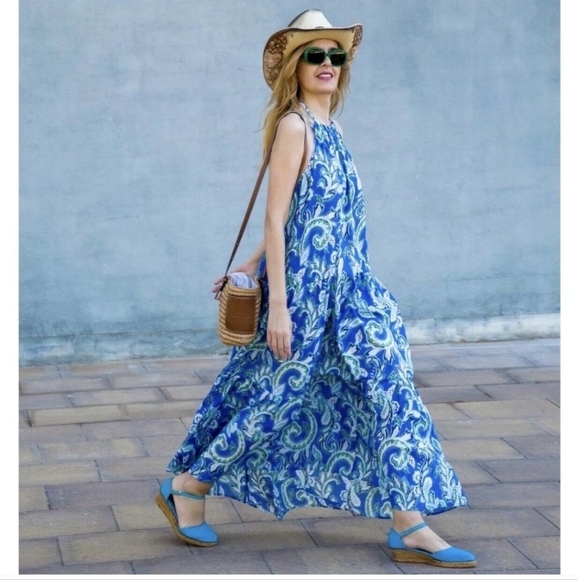 Zara Tiered Floral Print Blue White Cotton Dress Bloggers Favorite - Picture 6 of 16